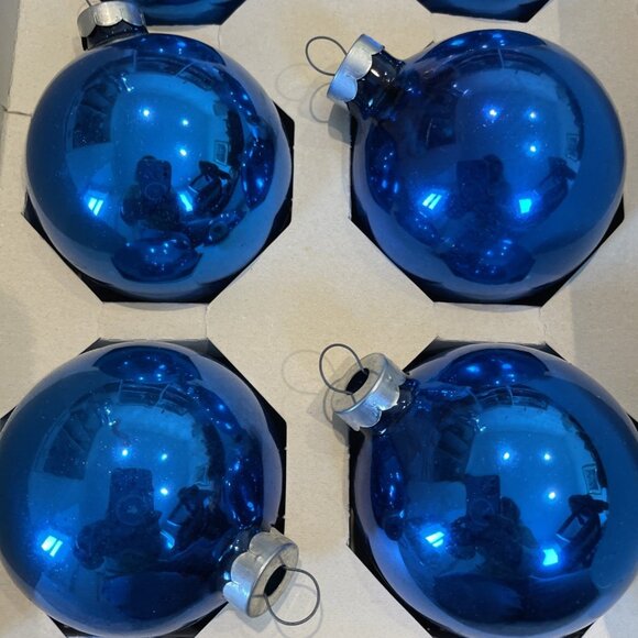 VTG Essex Franke Glass Christmas Tree Ornaments Silver Blue Set of 12 USA 60s - Picture 4 of 12